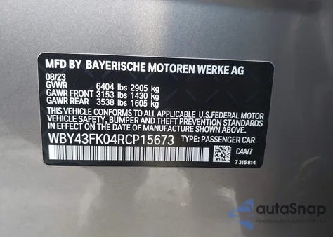 2024 BMW I5 M60 z USA, uszkodzony, nr VIN WBY43FK04RCP15673